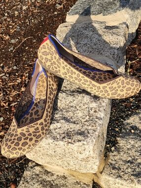 Rothys Leopard Knit Ballet Flats with Blue Trim 11